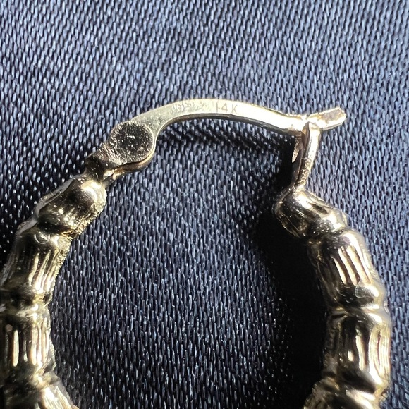 14K Yellow Gold Bamboo Hoop Earrings - Picture 6 of 7